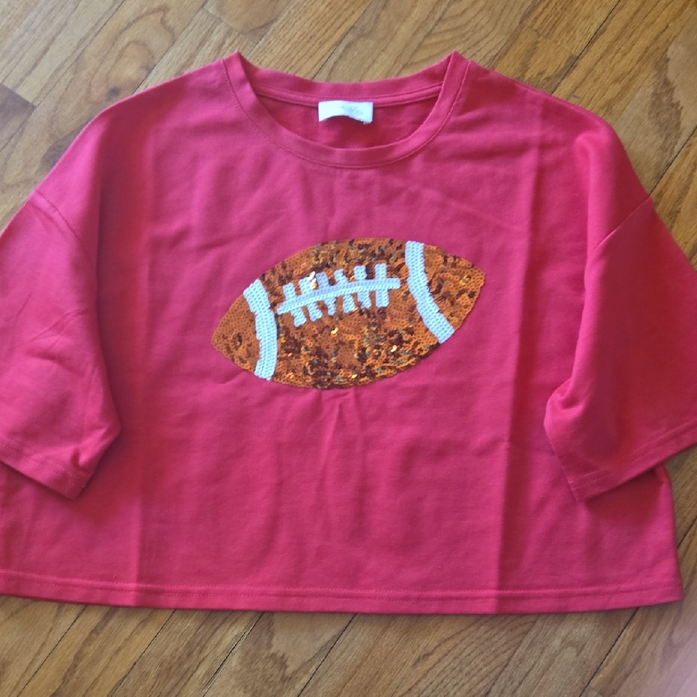 Pink Lily Red Sequin Football Tee